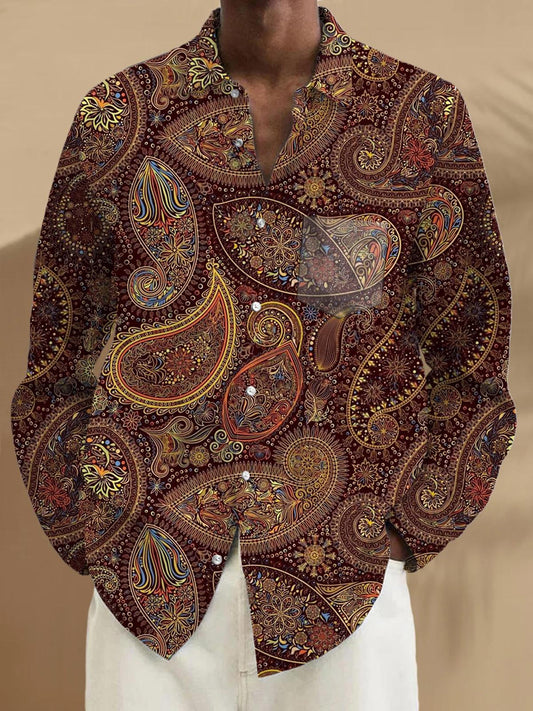 Flower Long Sleeve Men's Shirts With Pocket