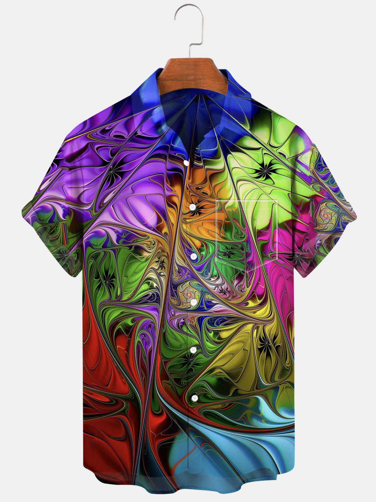 Abstract Short Sleeve Men's Shirts With Pocket