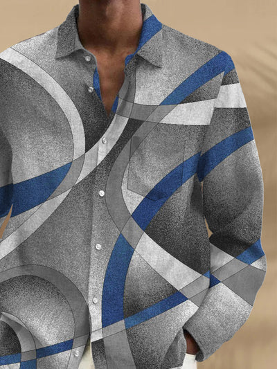 Vintage Geometry Long Sleeve Men's Shirts With Pocket