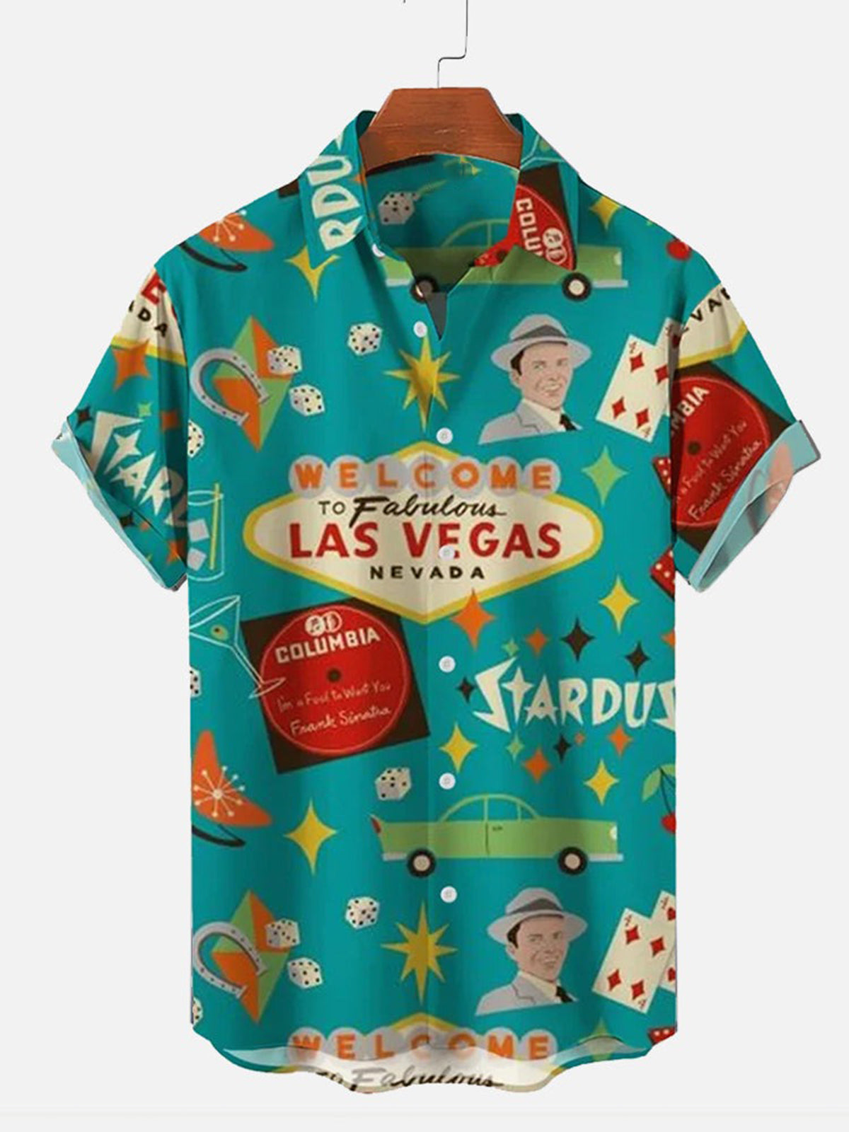 Retro Las Vegas Vacation Post Kurzarm Herrenhemden mit Tasche