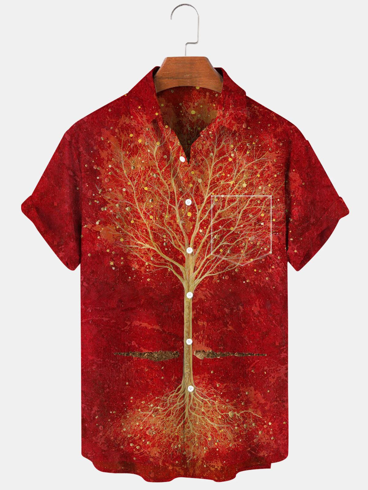 Christmas Tree Short Sleeve Men's Shirts With Pocket