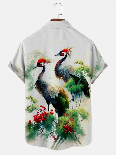 Bird Crane Tree Men's Shirts With Pocket