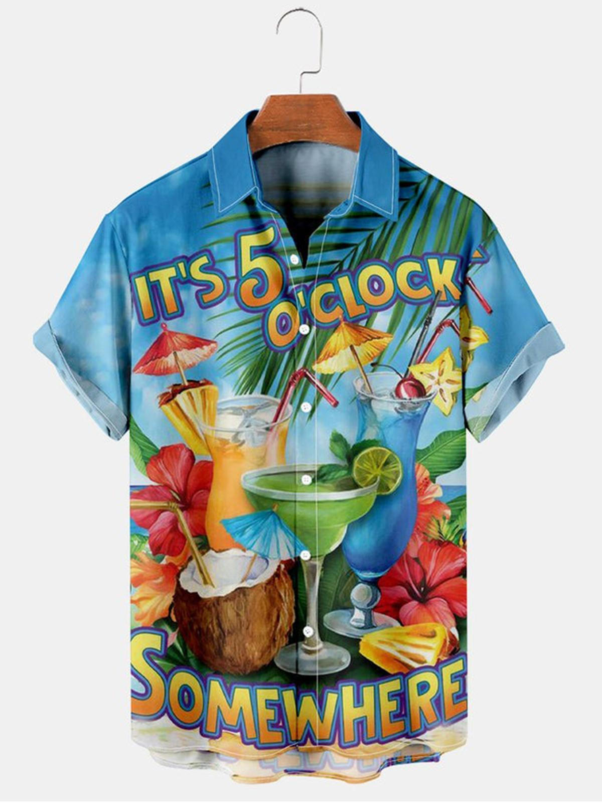 Casual Hawaiian Wine Glass Print Men's Shirts