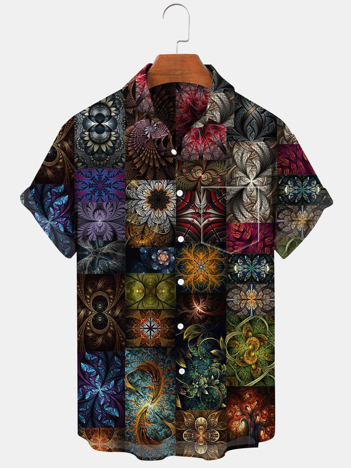 Flower Short Sleeve Men's Shirts With Pocket