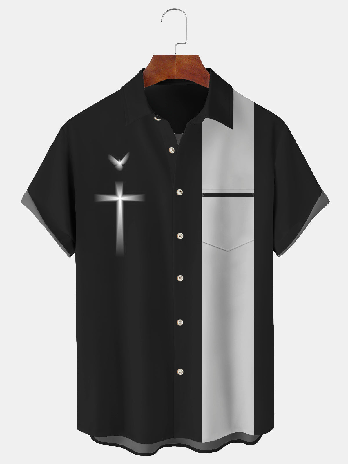 Retro Bowling Easter Jesus Cross Short Sleeve Men's Shirts With Pocket