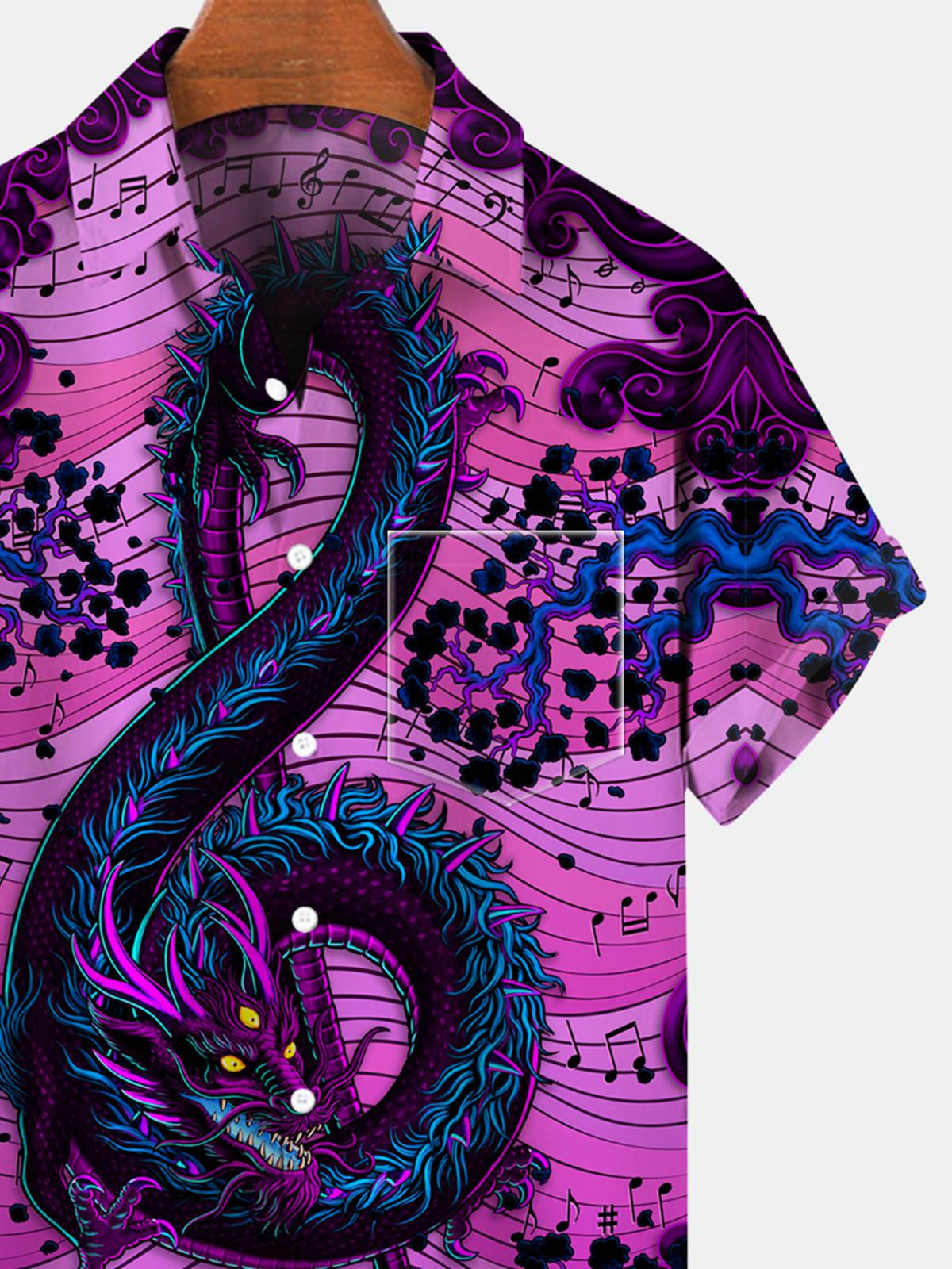 Musical Dragon Cloud Short Sleeve Men's Shirts With Pocket