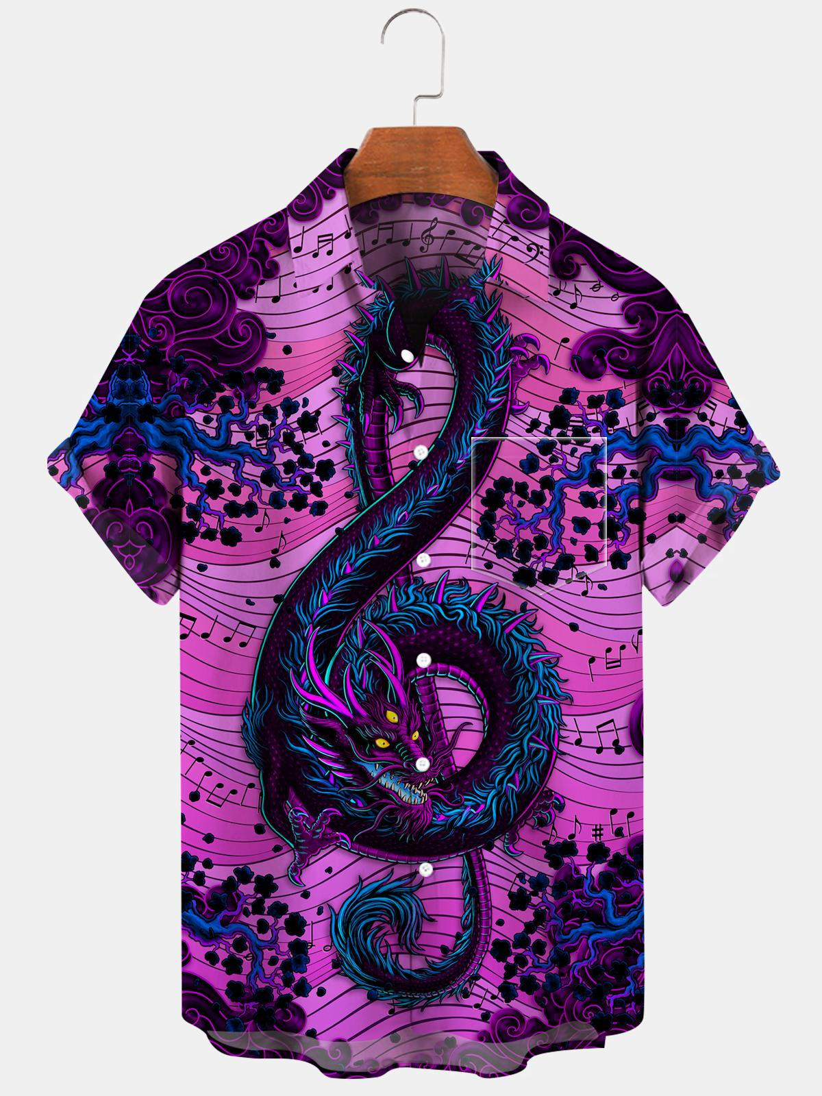 Musical Dragon Cloud Short Sleeve Men's Shirts With Pocket