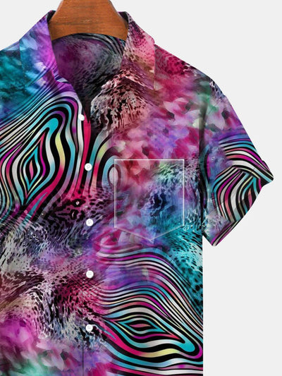 Abstract Short Sleeve Men's Shirts With Pocket