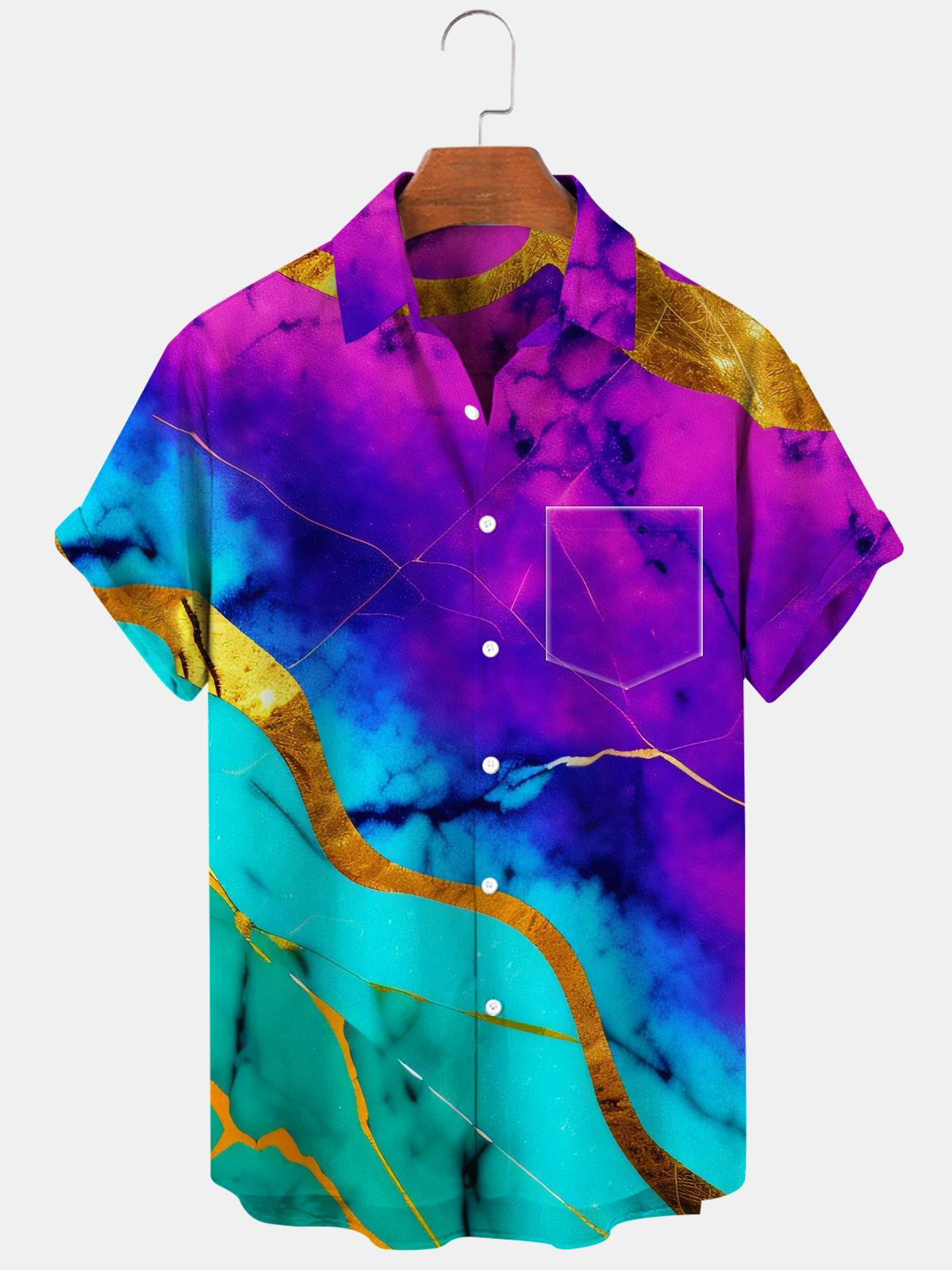 Abstract Short Sleeve Men's Shirts With Pocket