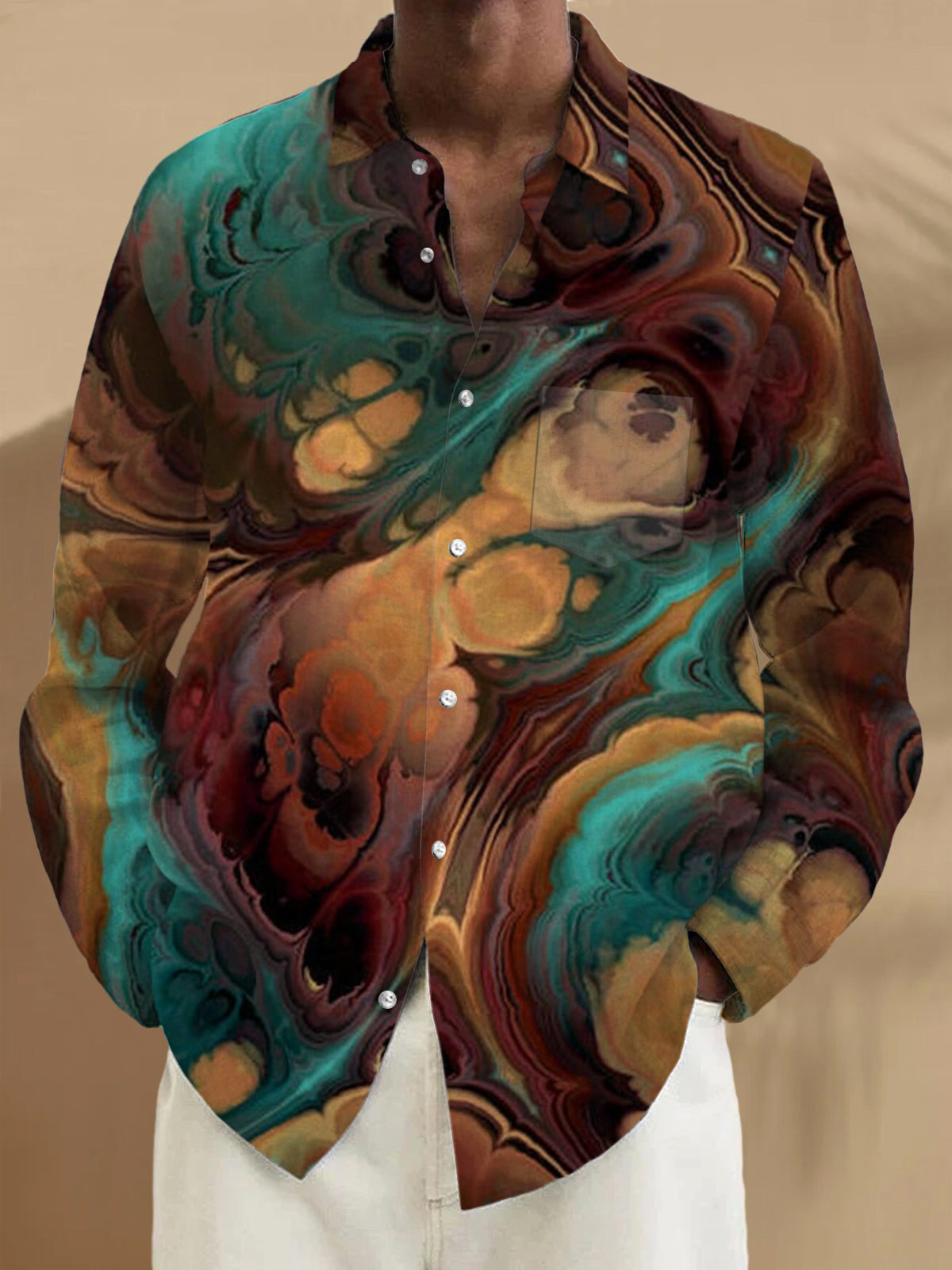 Abstract Long Sleeve Men's Shirts With Pocket