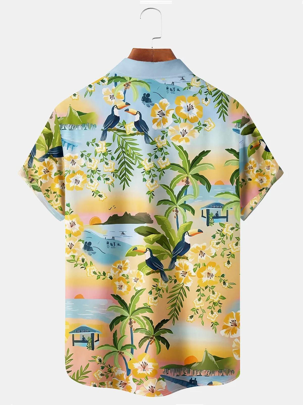 Coconut Palm Parrot Men's Shirts With Pocket