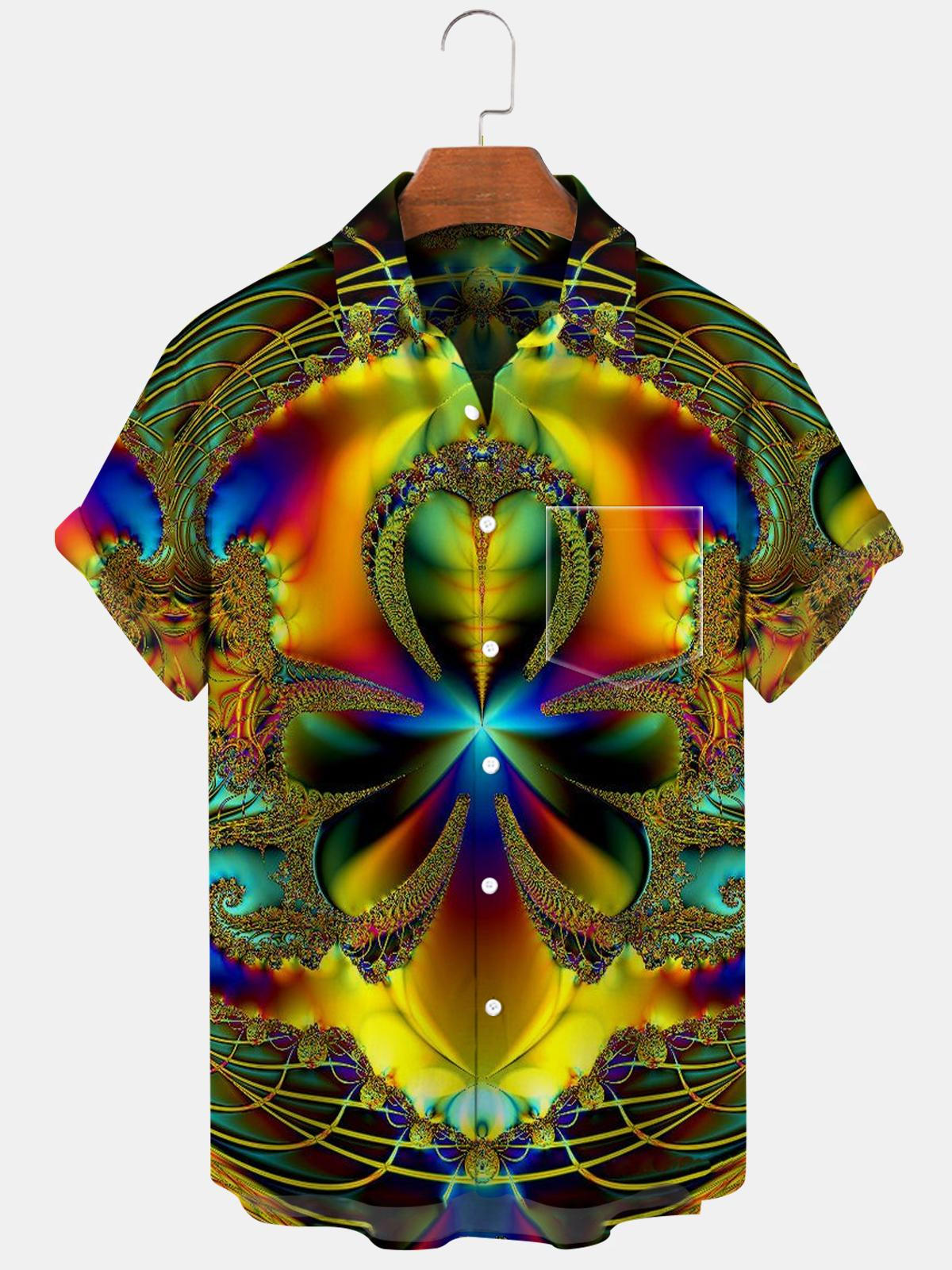 Abstract Short Sleeve Men's Shirts With Pocket