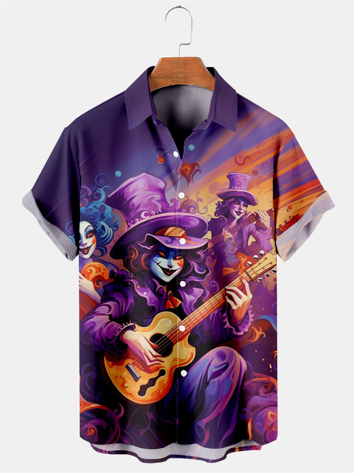 Carnival Music Print Short Sleeve Men's Shirts With Pocket