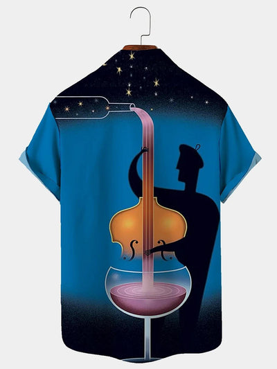 Violin Wine Men's Shirts With Pocket