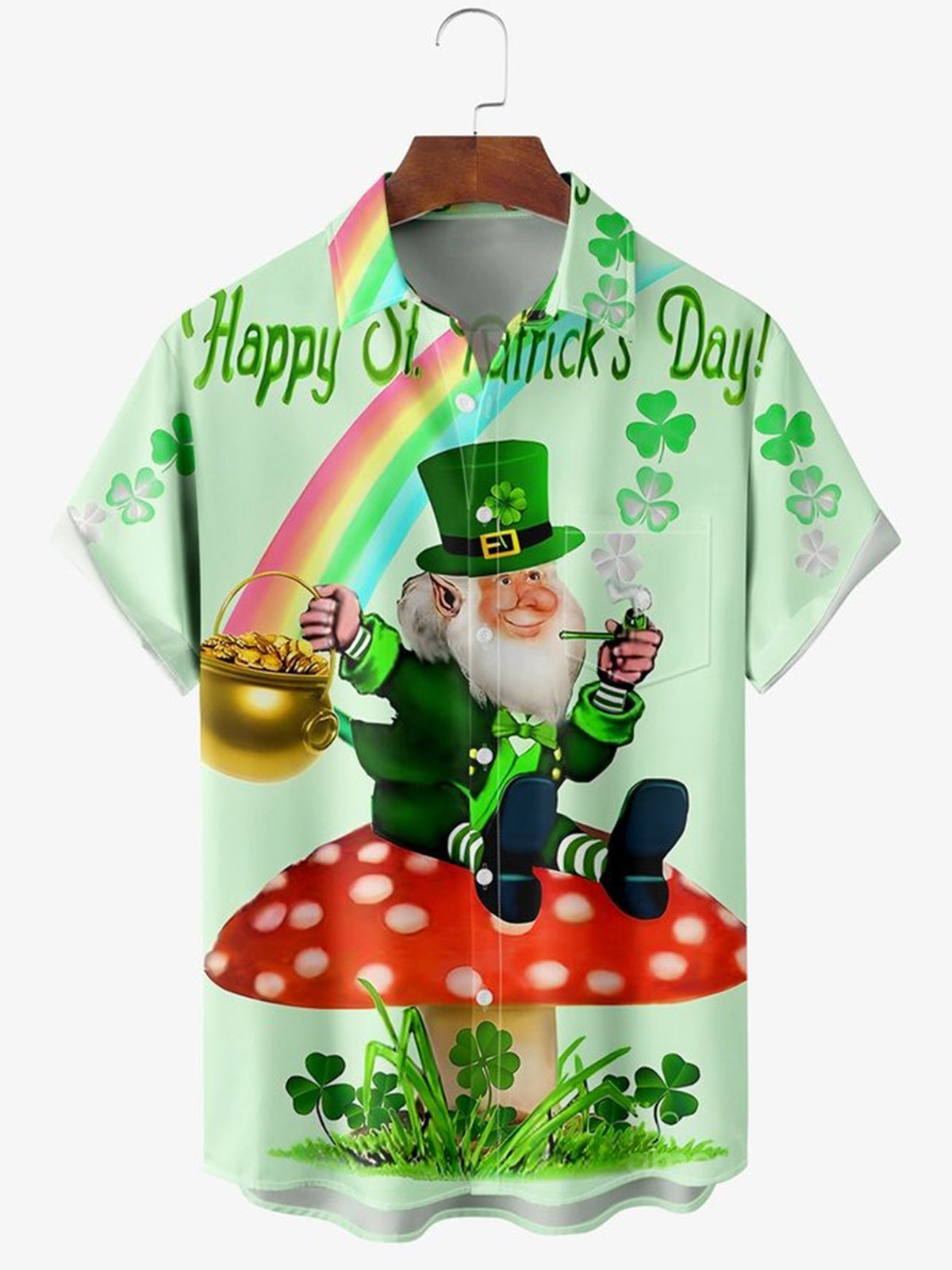 Bedruckte kurzärmlige Herrenhemden zum St. Patrick's Day mit Tasche