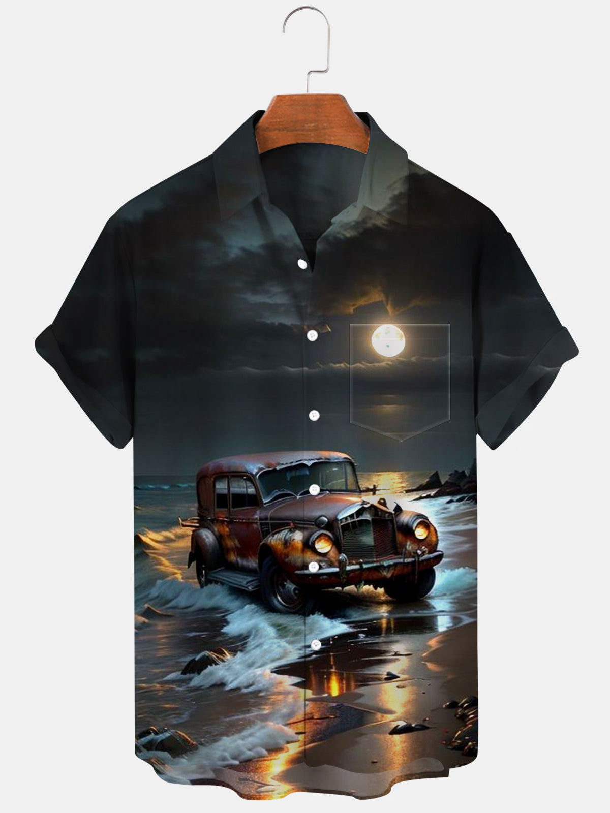 Sea Car Short Sleeve Men's Shirts With Pocket