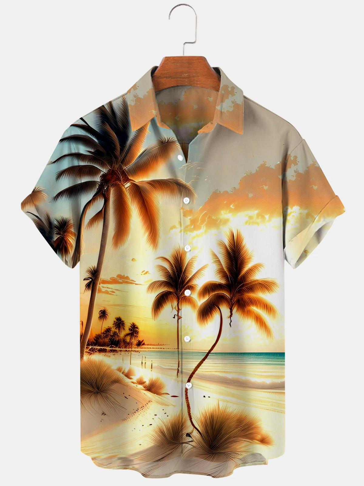 Hawaiian Beach Coconut Tree Sonnenuntergang Herren Hemden