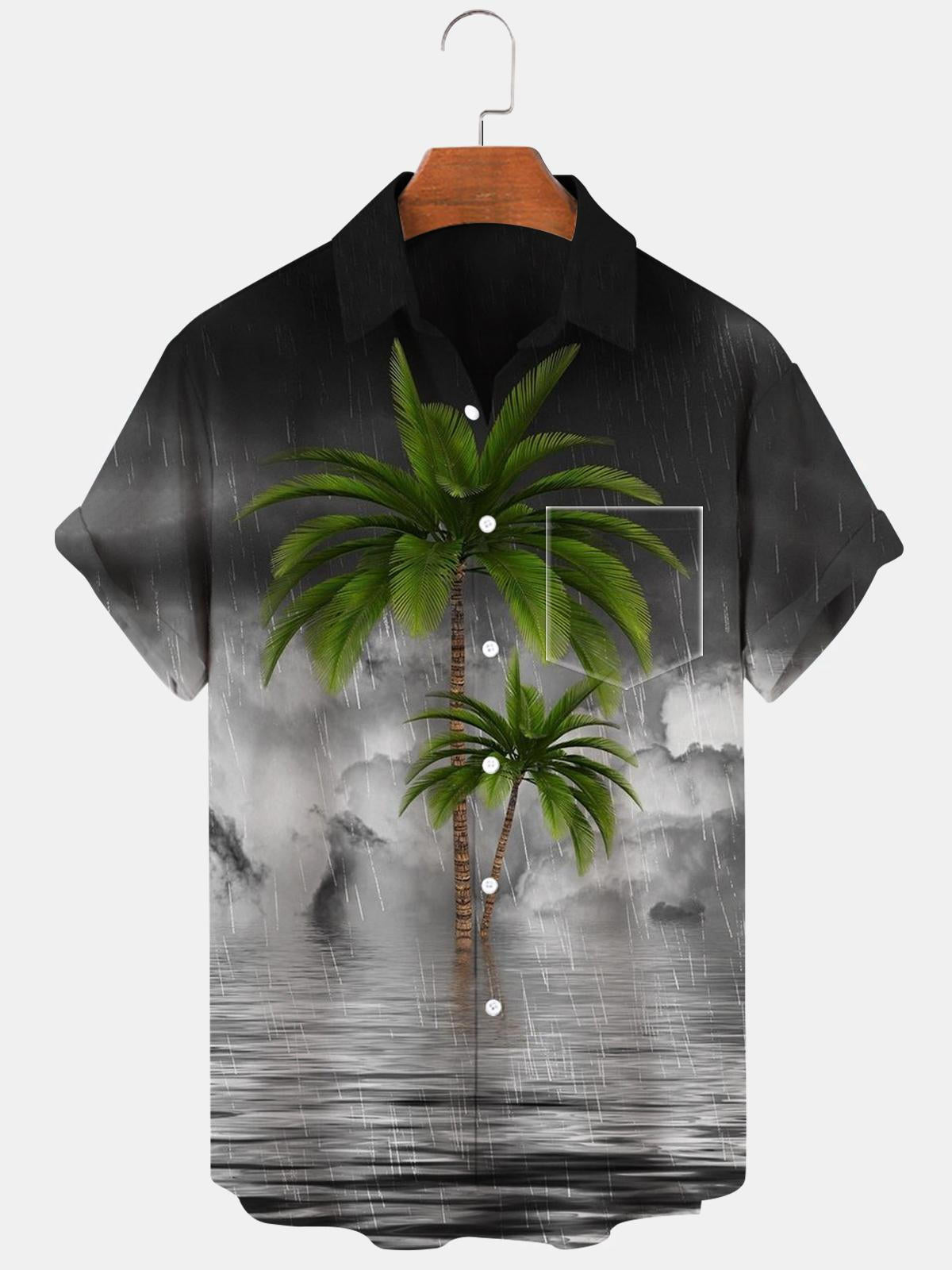 Coconut Tree Short Sleeve Men's Shirts With Pocket