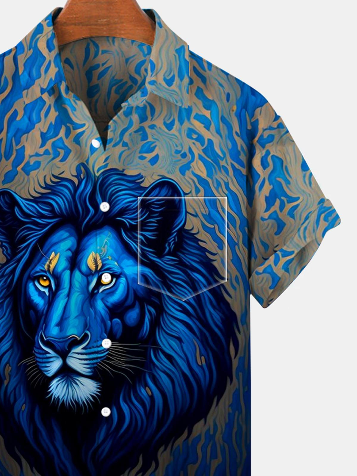 Lion Short Sleeve Men's Shirts With Pocket