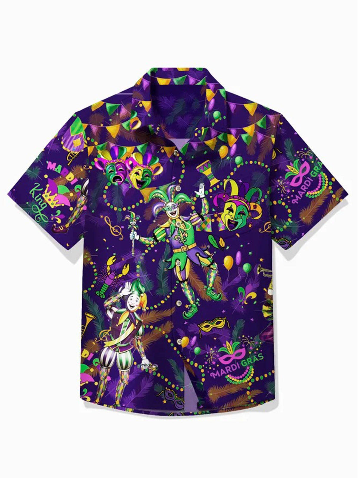 Mardi Gras Vollbreite Druck Clown Retro Street Kurzarm Herrenhemden