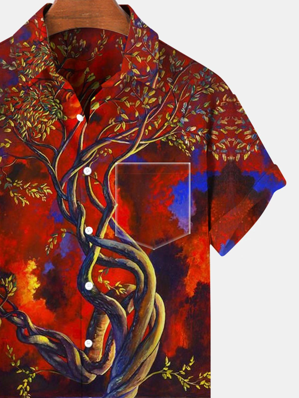 Tree Short Sleeve Men's Shirts With Pocket