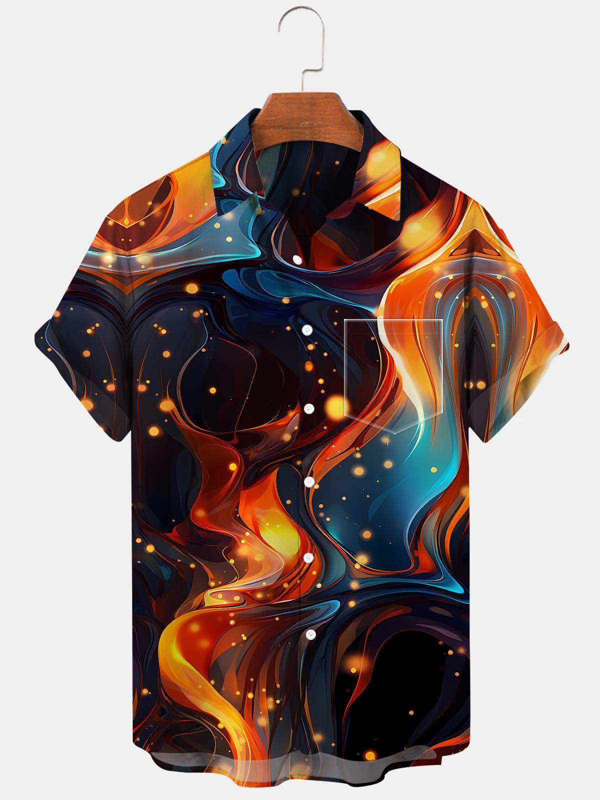 Abstract Short Sleeve Men's Shirts With Pocket