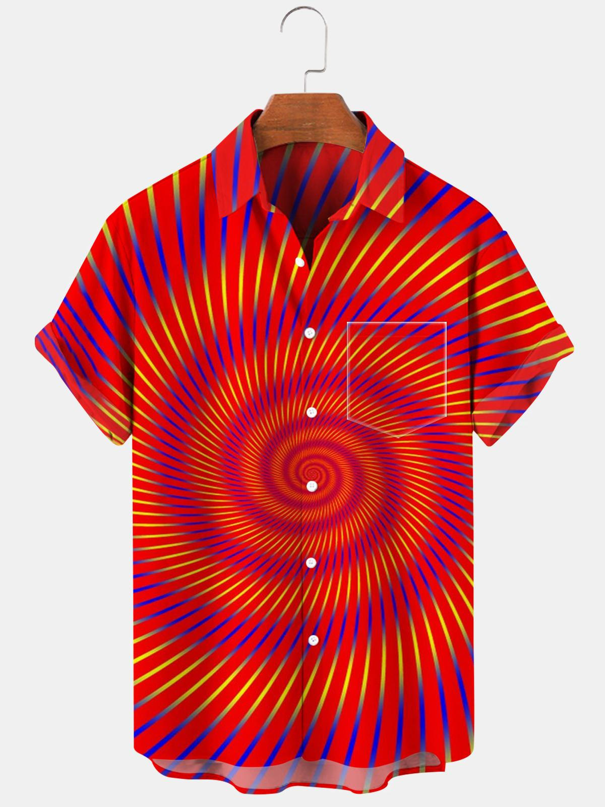 Abstract Short Sleeve Men's Shirts With Pocket