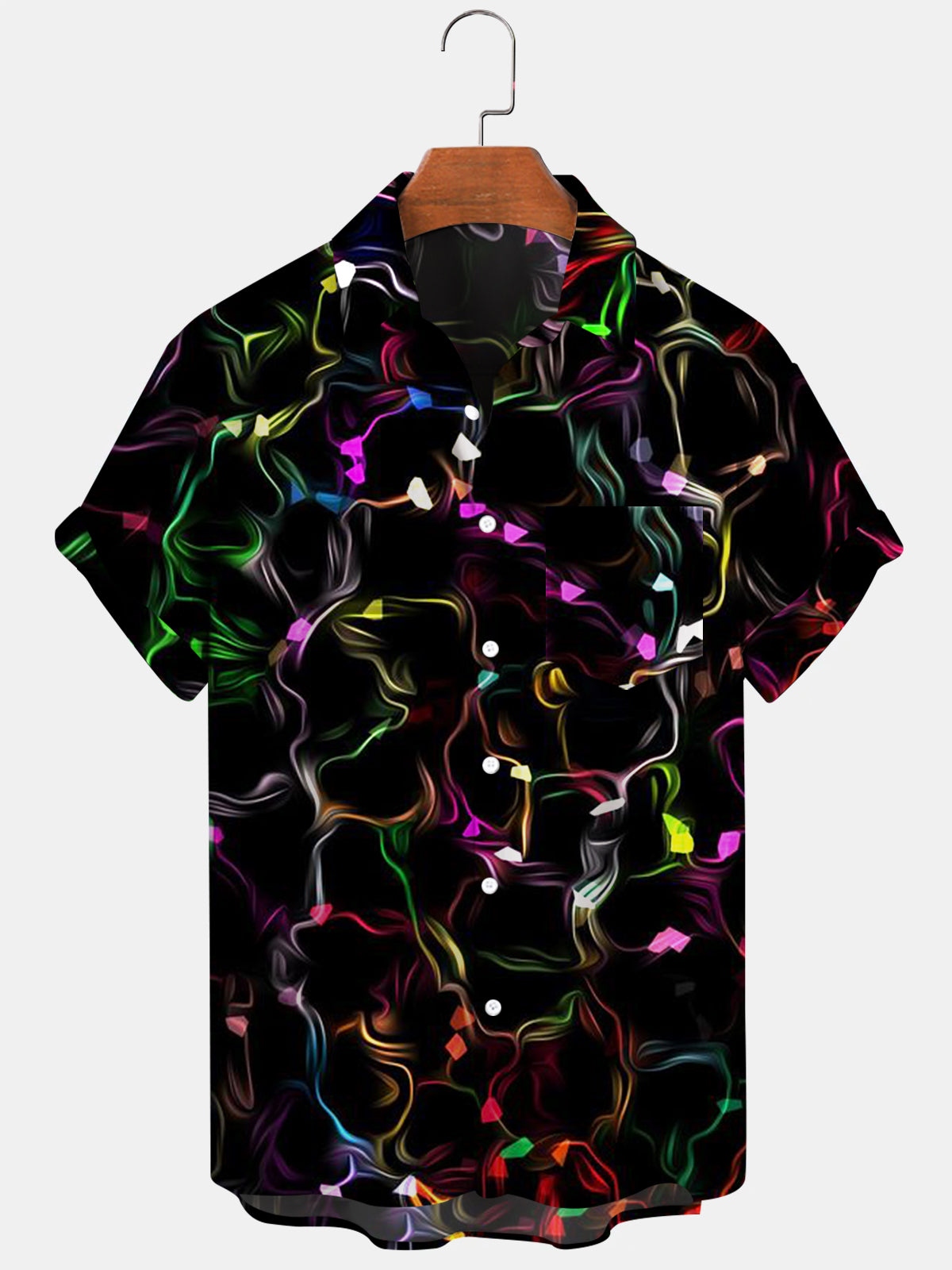 Abstract Print Short Sleeve Men's Shirts With Pocket