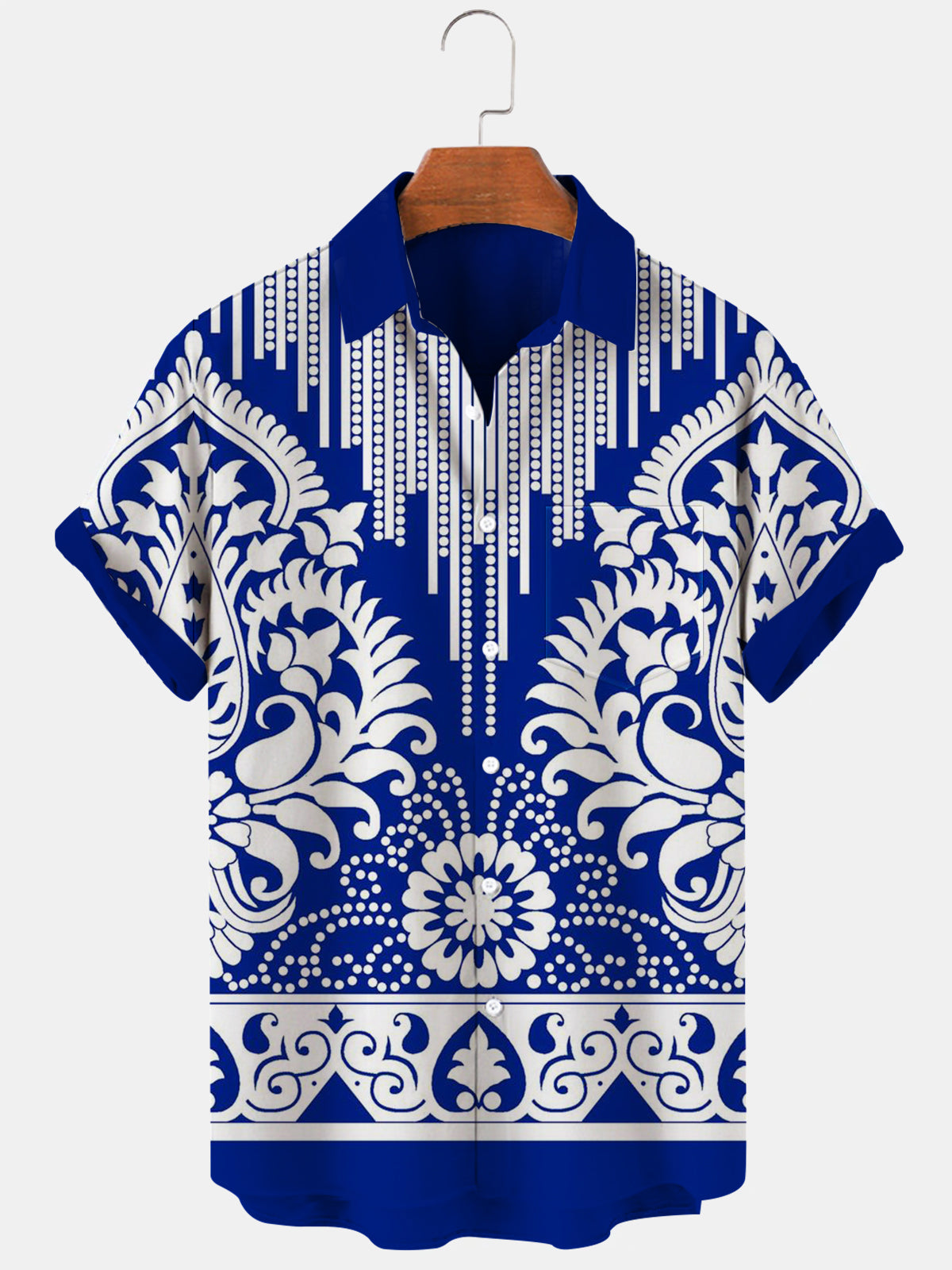 Ethnic Print Short Sleeve Men's Shirts With Pocket