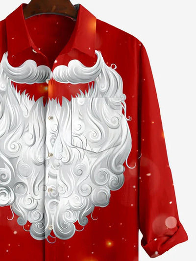 Santa Claus Beard Long Sleeve Men's Shirts With Pocket