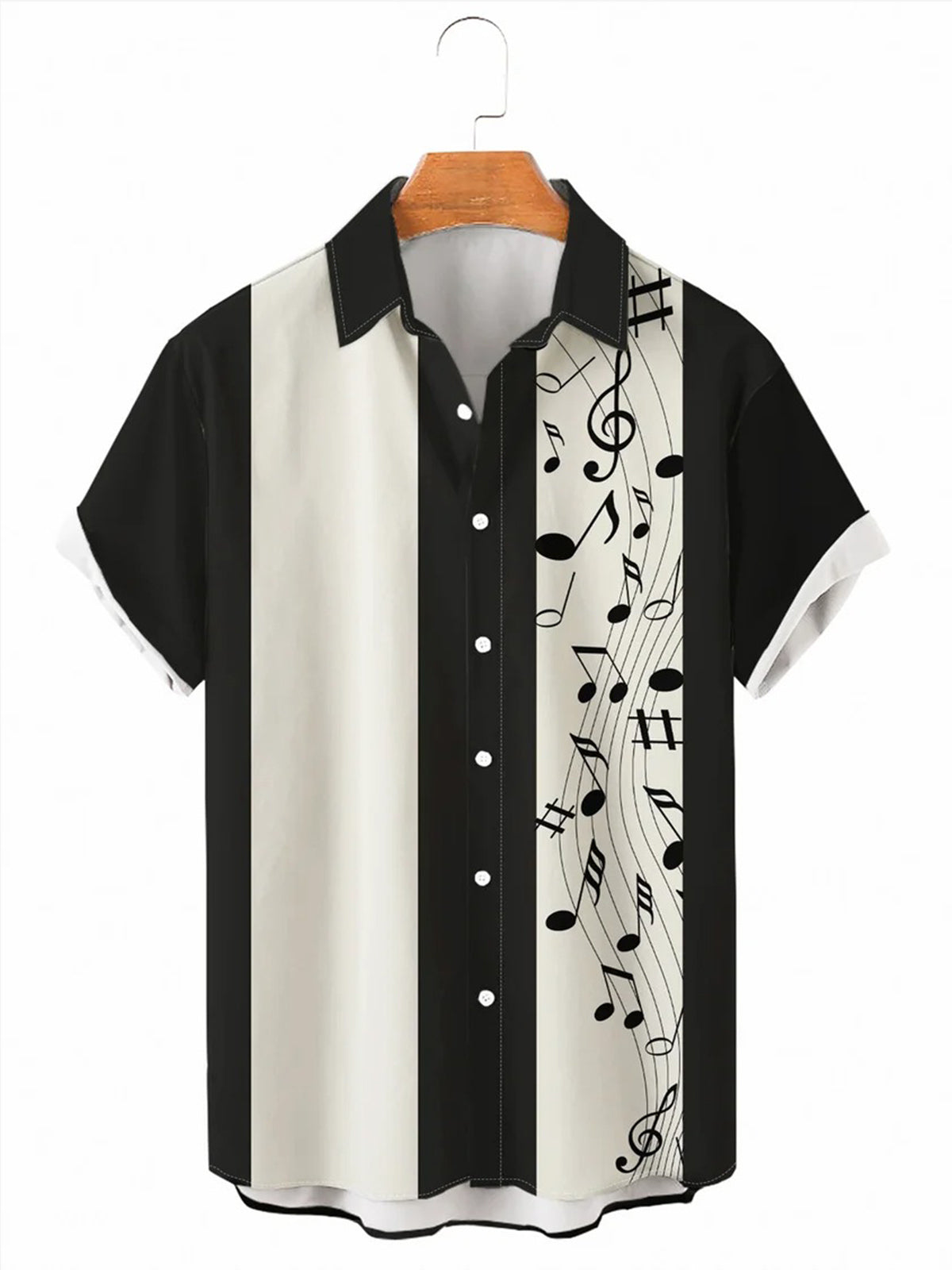 Music Print Casual Hawaiian Short Sleeve Men's Shirts With Pocket