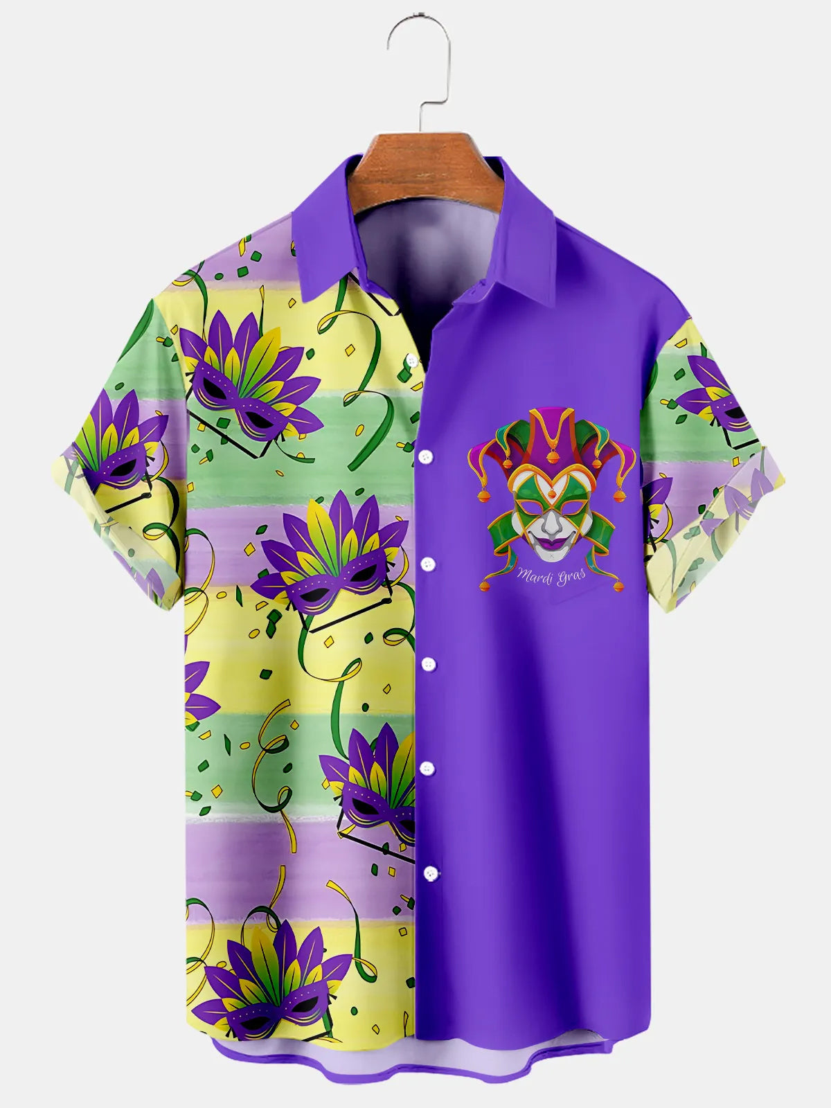 Clown Mask Print Short Sleeve Men's Shirts With Pocket