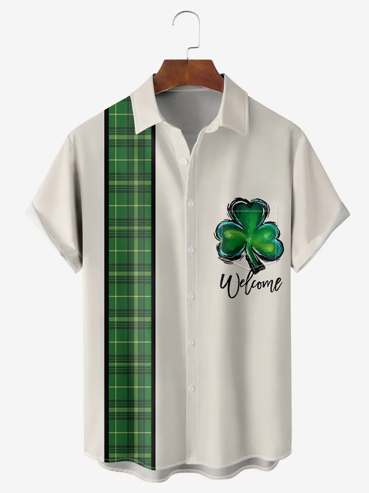 St.Patrick's Day Shamrock Short Sleeve Men's Shirts With Pocket