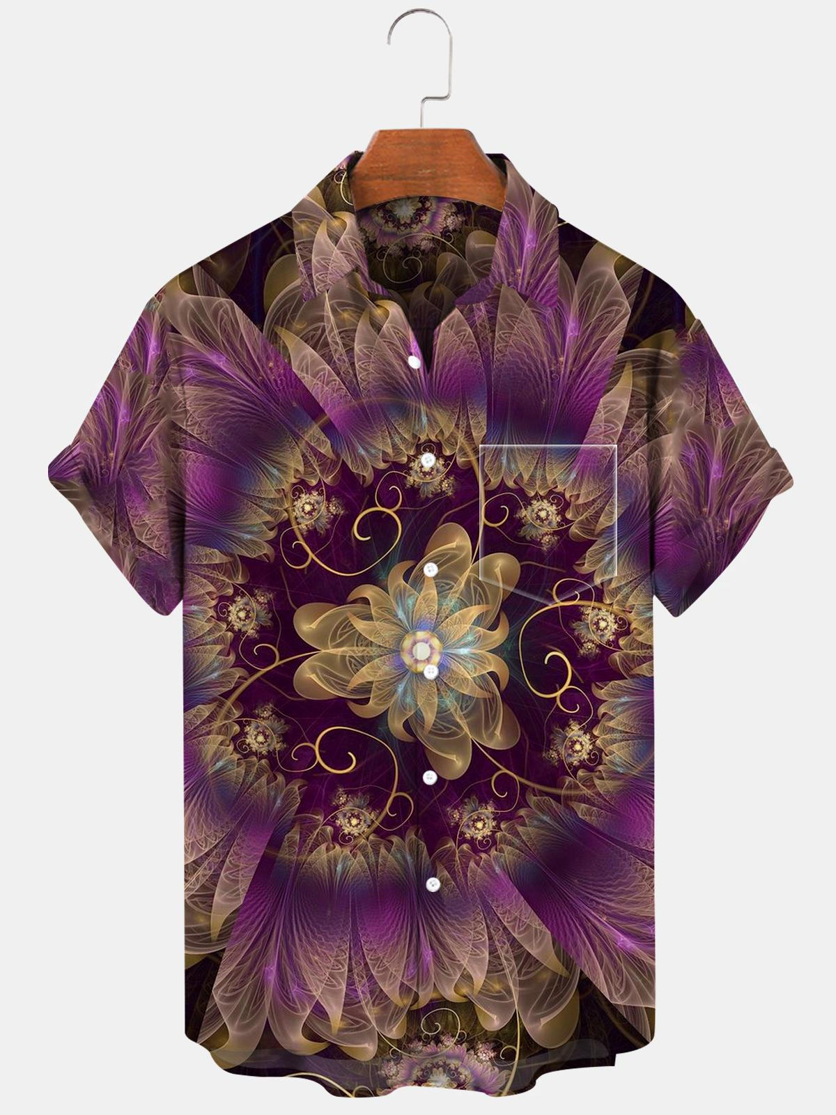 Flower Short Sleeve Men's Shirts With Pocket