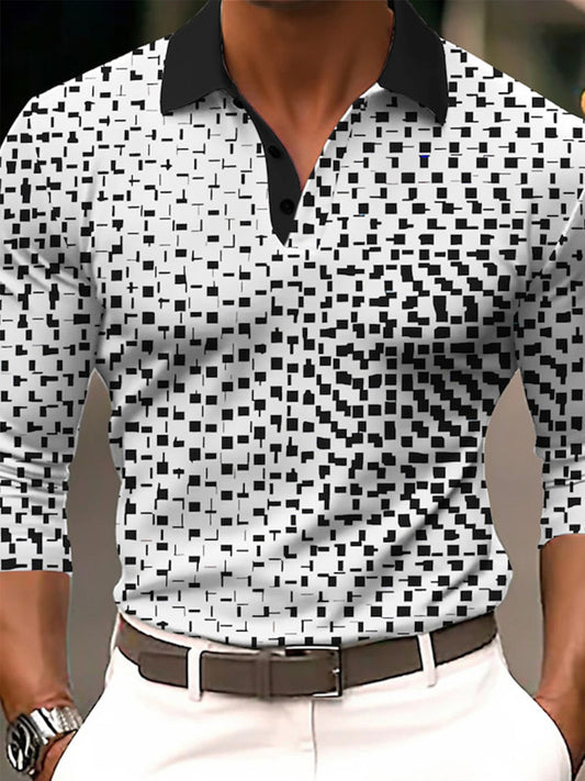 Geometry Plaid Men's Long Sleeve Button Polo