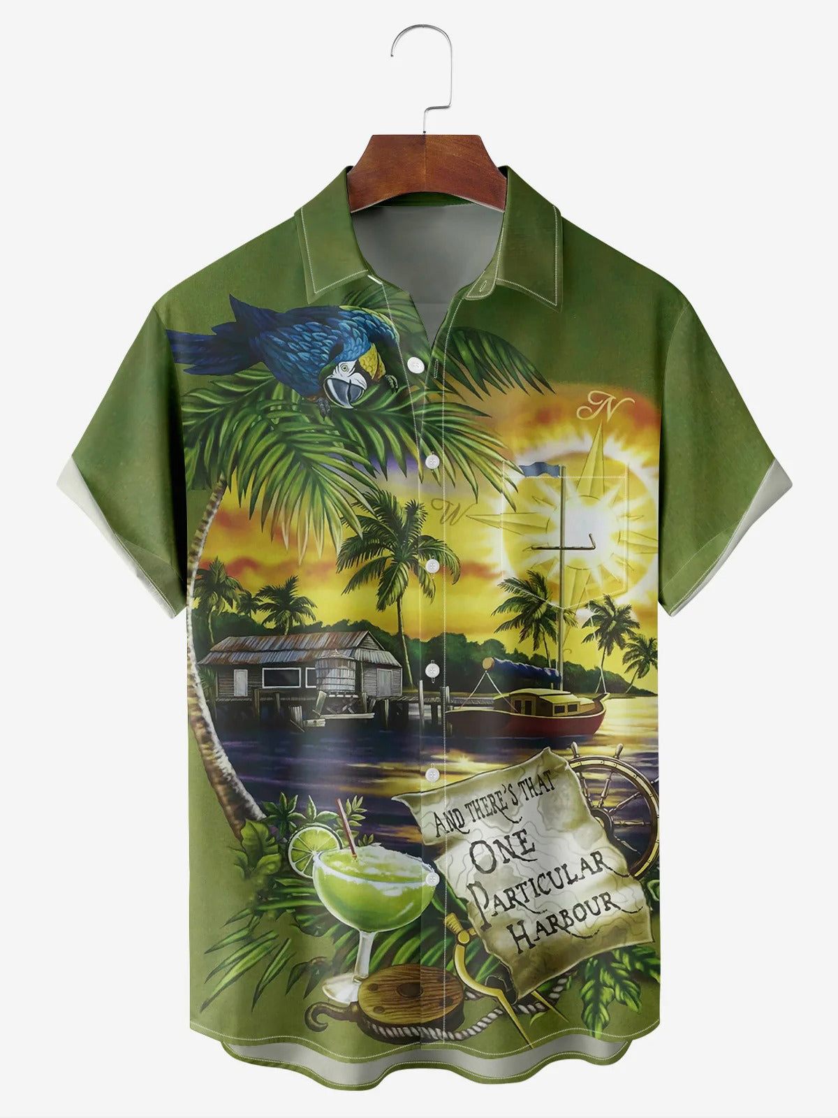 Parrot Coconut Tree Hawaiian Short Sleeve Men's Shirts With Pocket