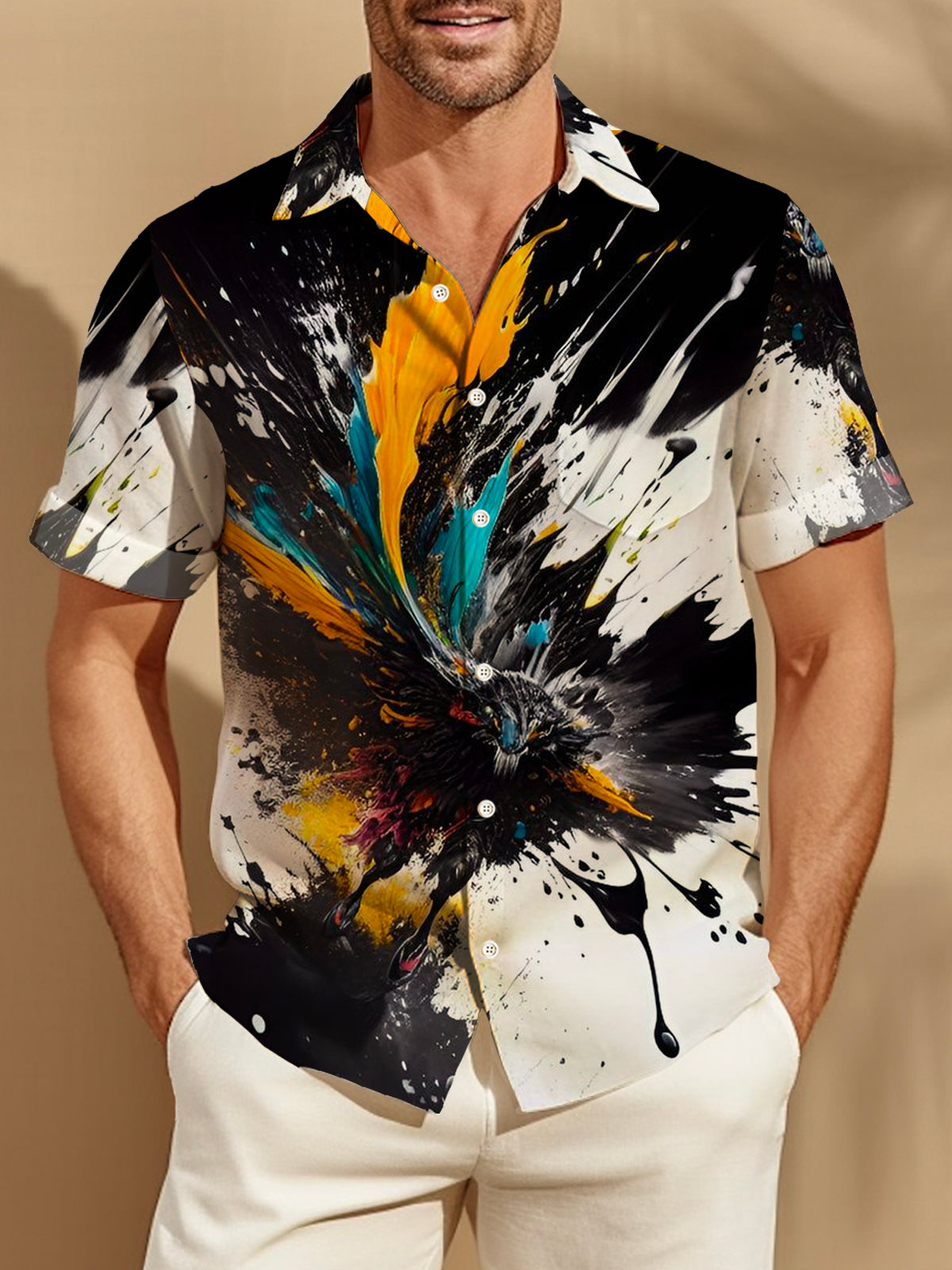 Art Gradient Hawaiian Short Sleeve Men's Shirts With Pocket