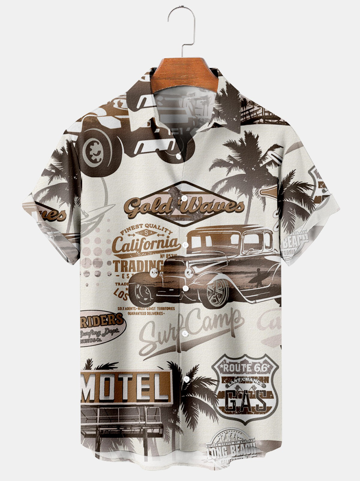 Hawaiian Vintage Coconut Car Print Casual Short Sleeve Men's Shirts With Pocket