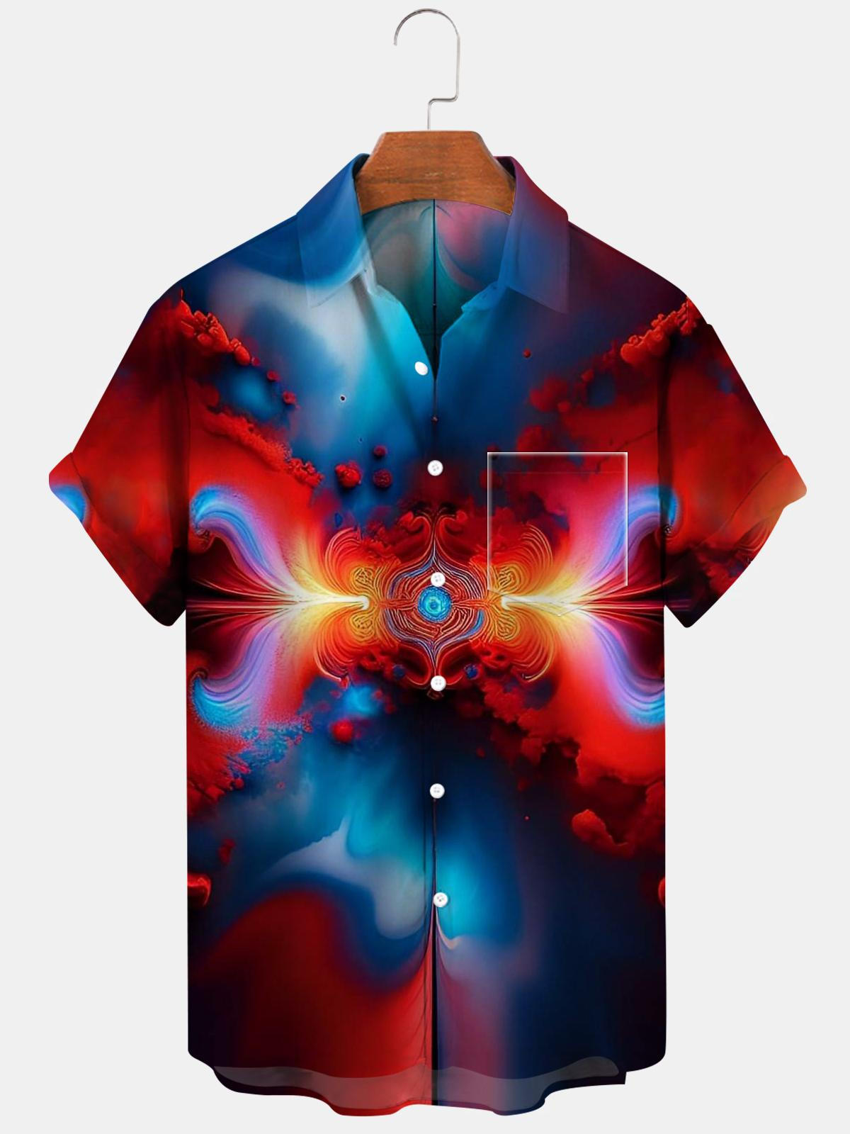 Abstract Short Sleeve Men's Shirts With Pocket