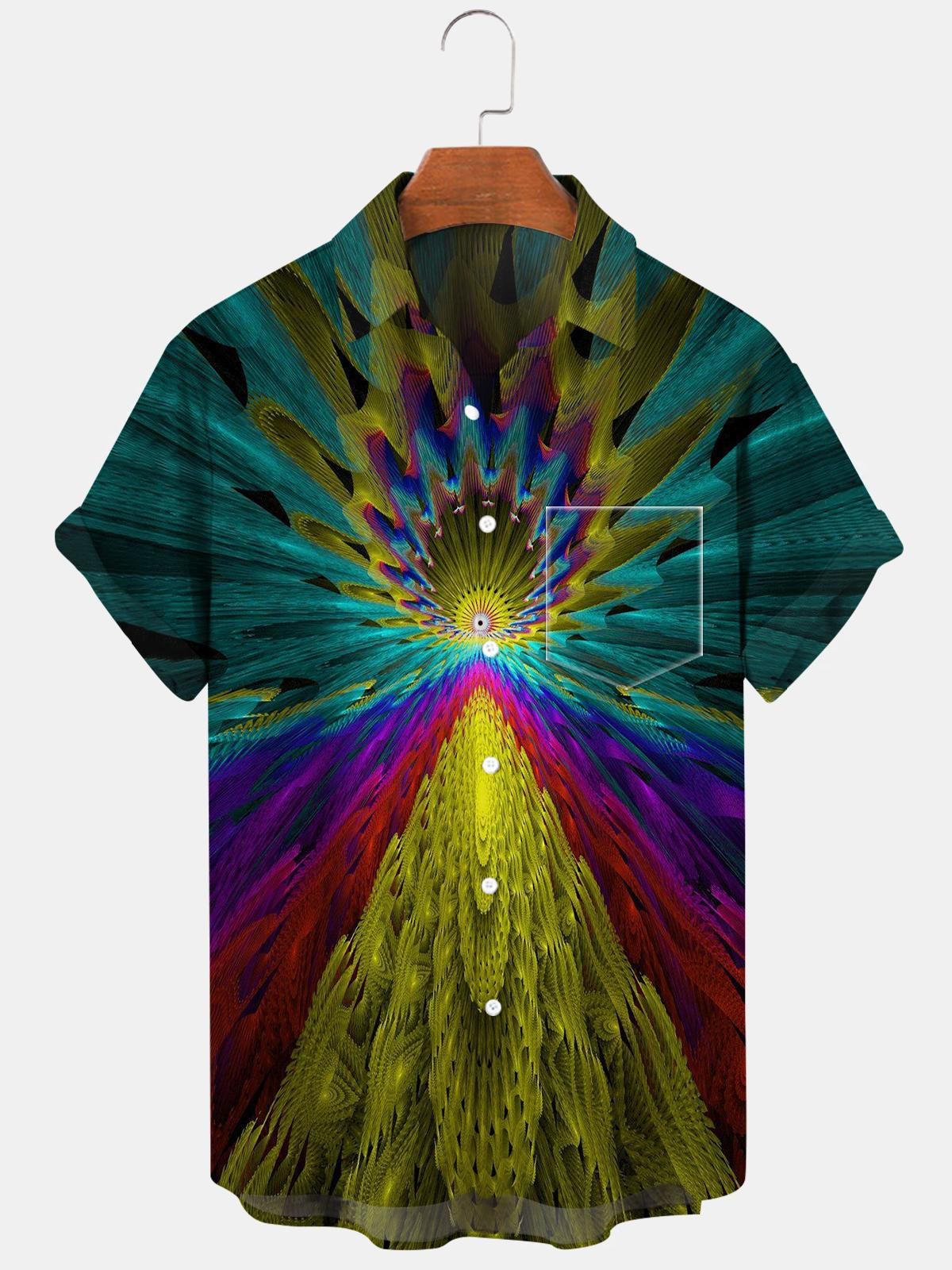 Abstract Short Sleeve Men's Shirts With Pocket