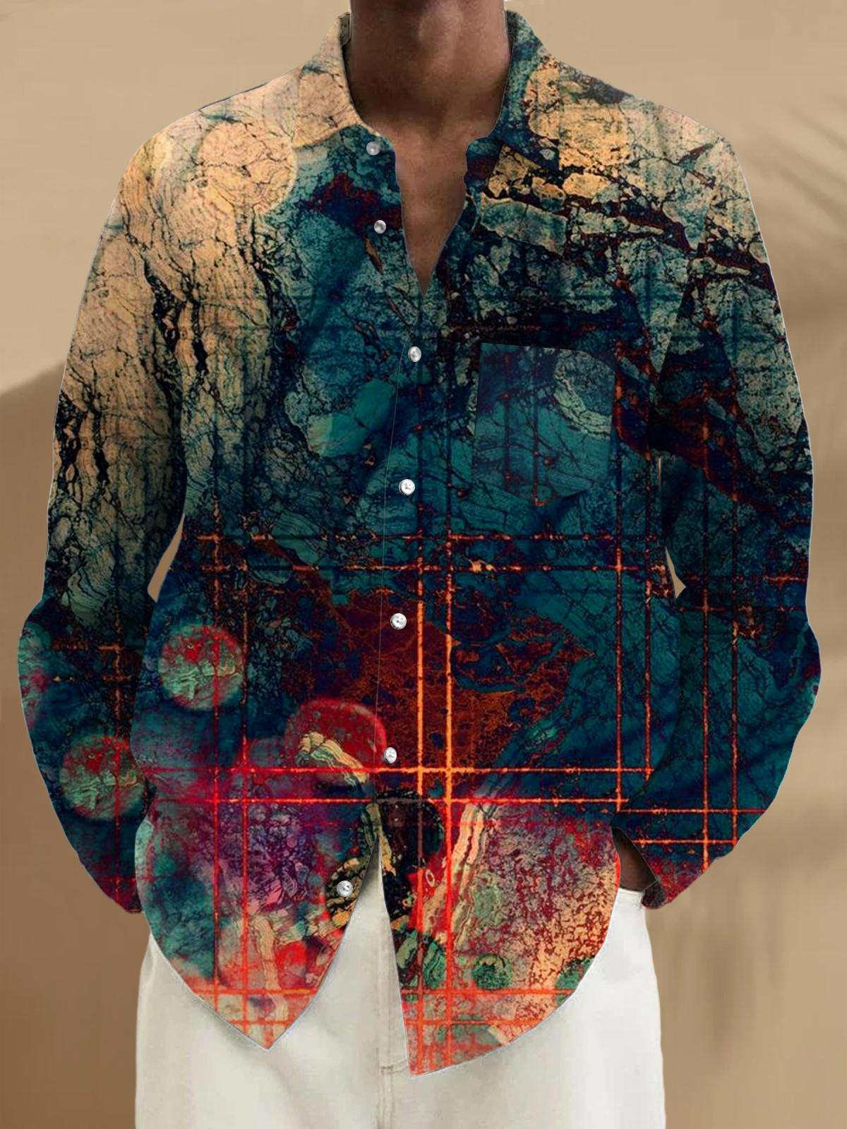 Abstract Print Long Sleeve Men's Shirts With Pocket