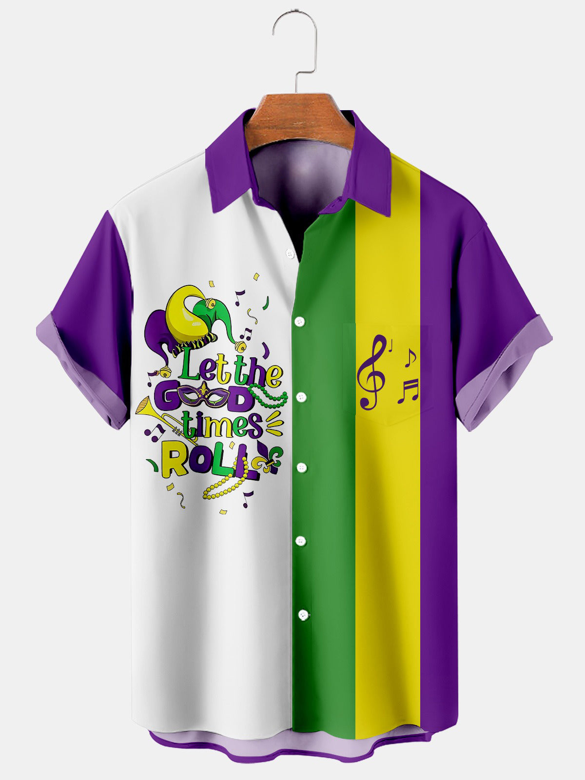 Mardi Gras Music Short Sleeve Men's Shirts With Pocket