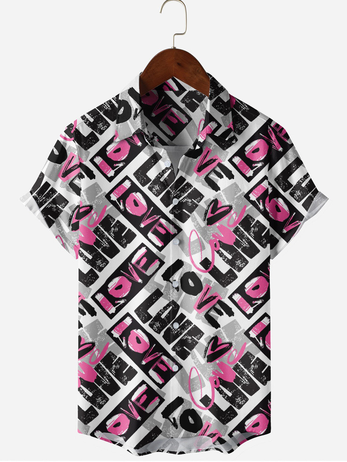 Valentine's Day Love Letter Print Short Sleeve Men's Shirts