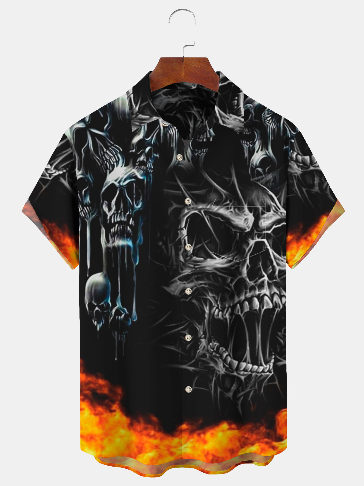 Retro Easter Jesus Skull Flame Short Sleeve Men's Shirts With Pocket