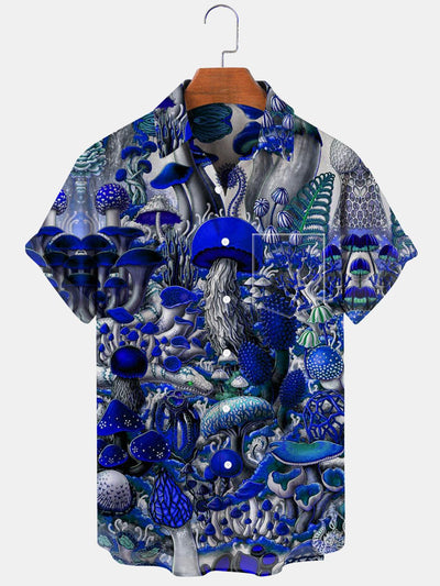 Mushroom Short Sleeve Men's Shirts With Pocket