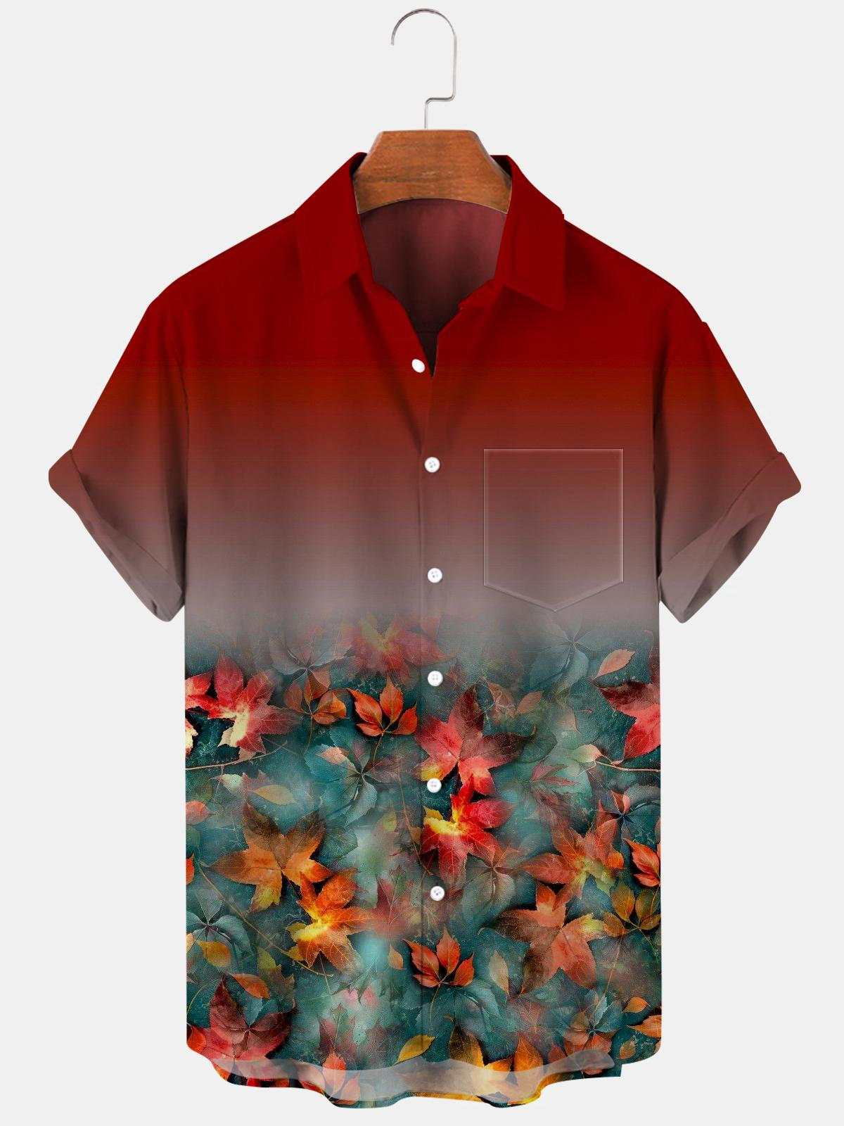 Fall Maple Leaf Men's Shirts With Pocket