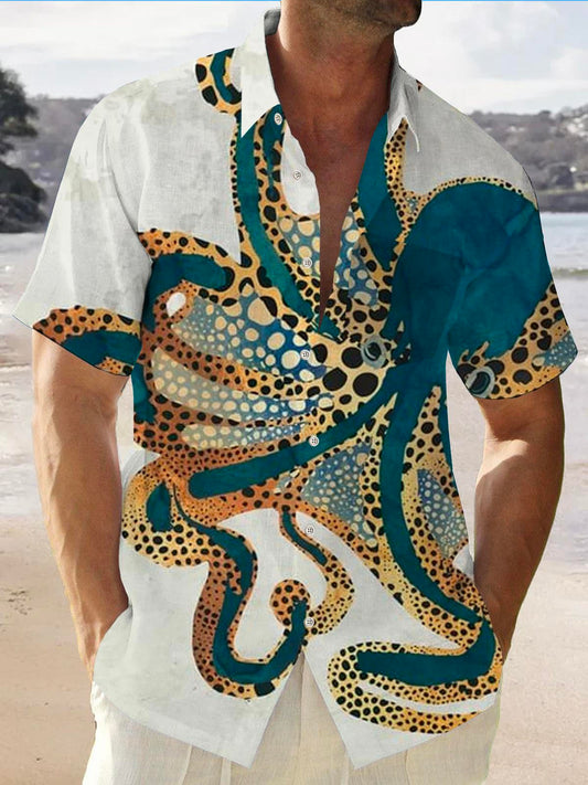 Octopus Ocean Hawaiian Kurzarm Herrenhemden mit Tasche