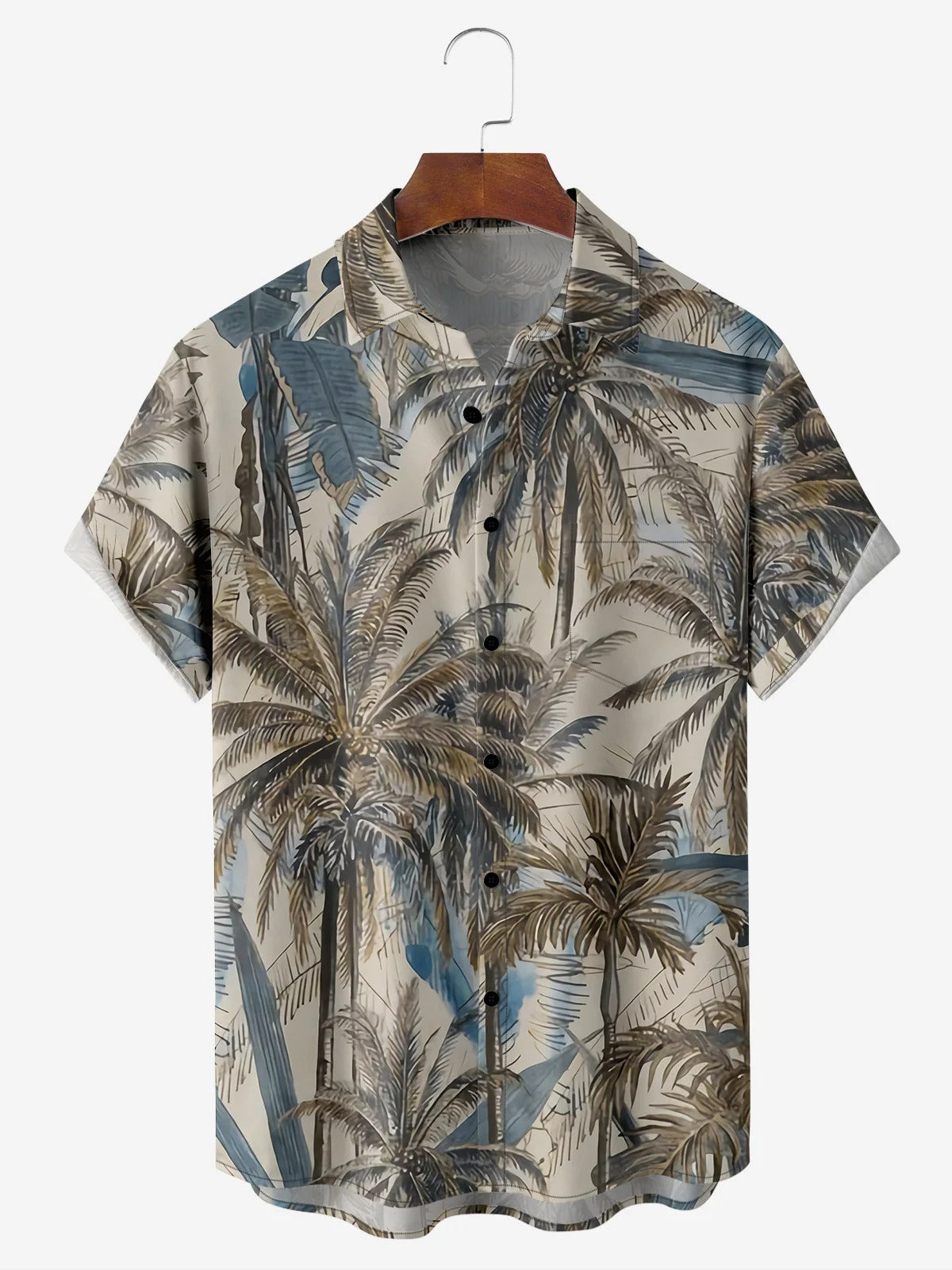 Lässiges Hawaii-Kurzarmhemd für Herren mit Kokosnuss-Print und Tasche