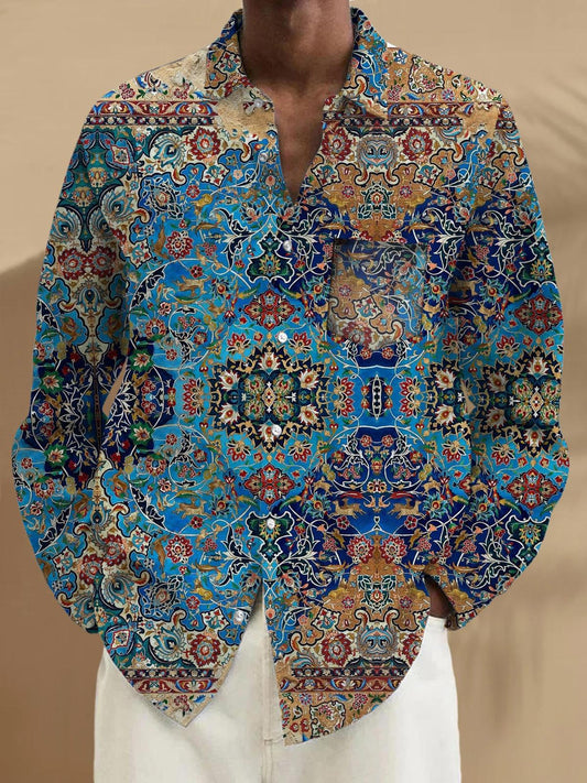 Flower Long Sleeve Men's Shirts With Pocket
