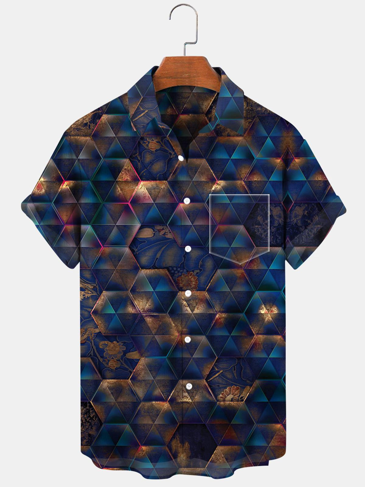 Geometry Flower Men's Shirts With Pocket